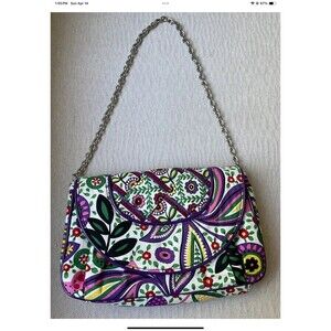 Vera Bradley Viva La Vera Chain Shoulder Bag Purse Purple/Green Paisley EUC